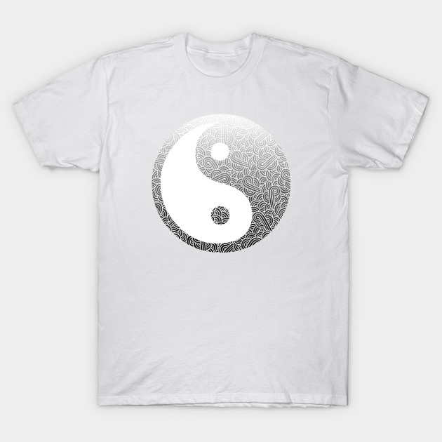 Ombre black and white swirls doodles Yin Yang T-Shirt-TOZ